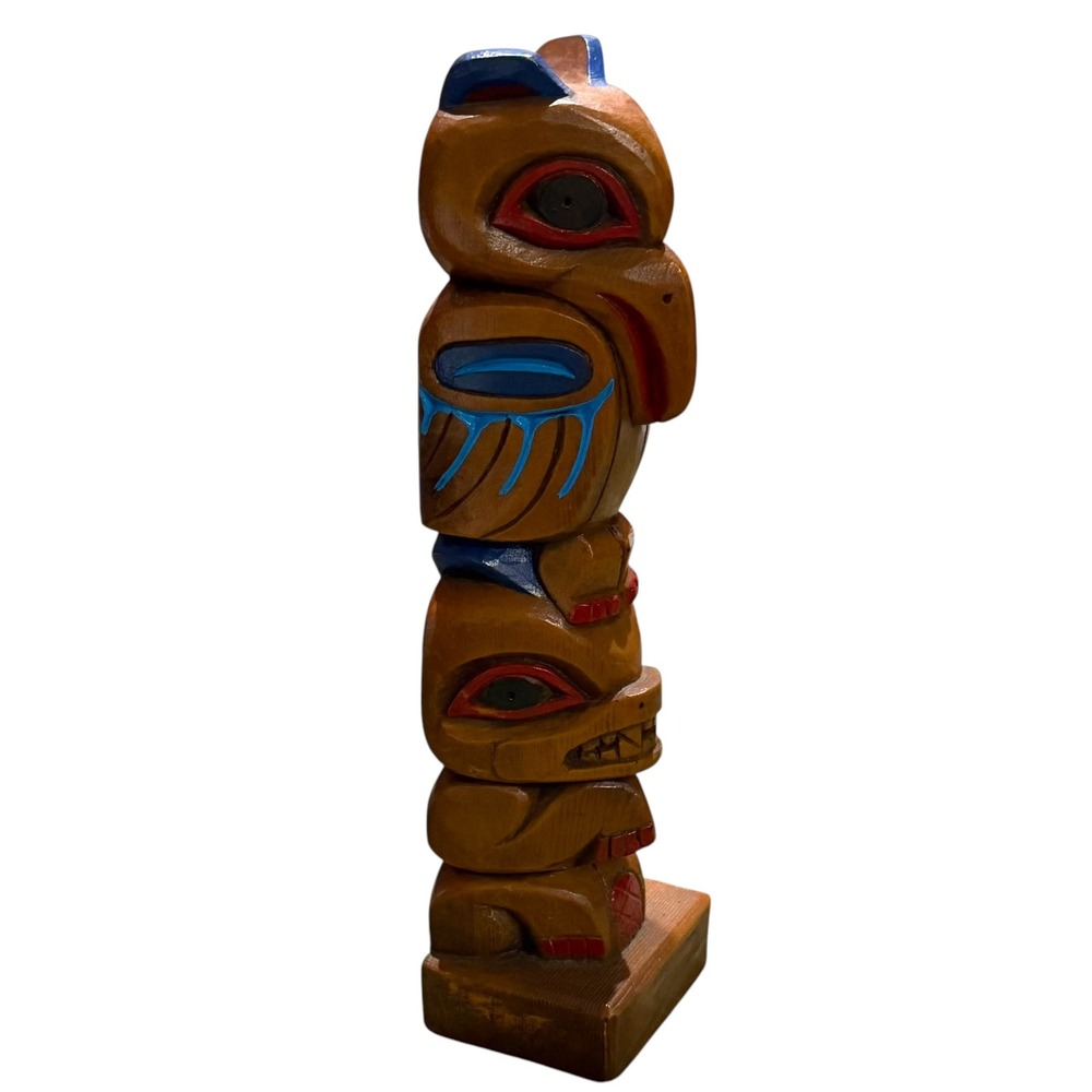 Vintage Made in Alaska by Raven Hand Carved Wooden Totem Pole 11 Inch Souvenir